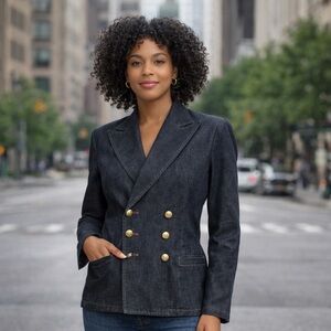 Vintage 90s Lauren Ralph Lauren Denim Military Equestrian Blazer